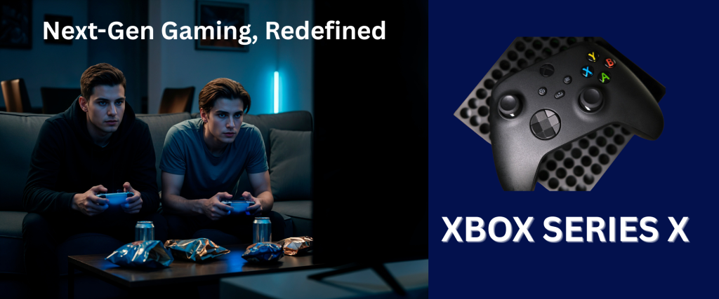 Xbox Series X console in modern gaming setup with controller and 4K display
