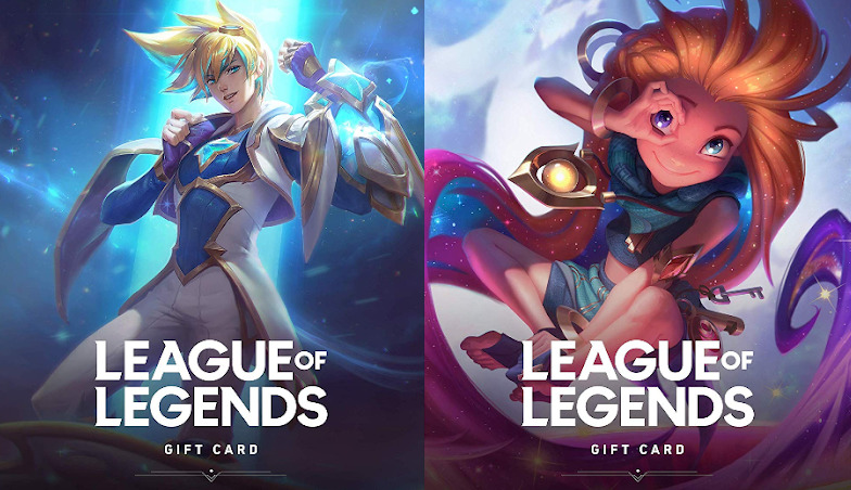 League of Legends gift card featuring iconic in-game artwork, usable to purchase skins, champions, and other content in the game.