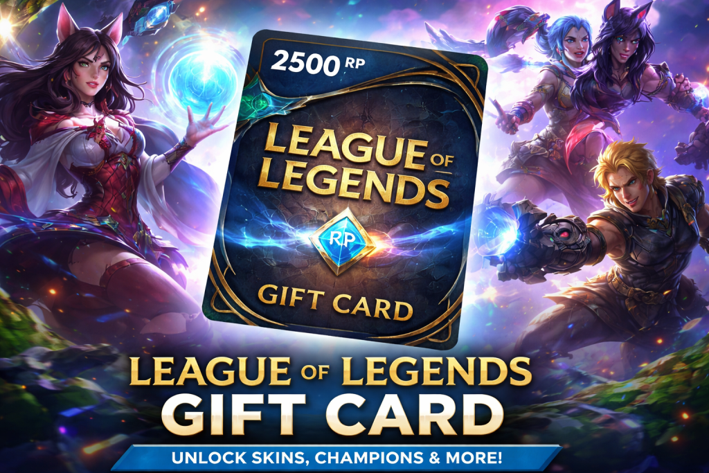 League of Legends gift card featuring iconic in-game artwork, usable to purchase skins, champions, and other content in the game