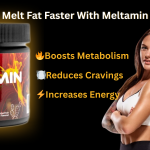 Meltamin extreme fat burning drink formula in black jar with fiery background, cactus fruit and orange flavor, metabolism boosting weight loss supplement.